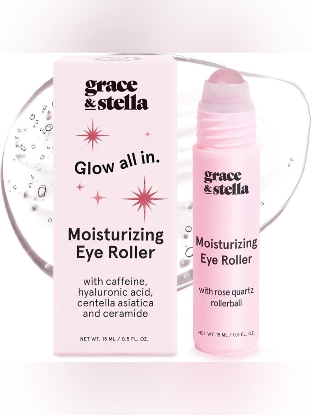 Under Eye Brightener with Rose Quartz Rollerball - Centella Asiatica & Caffeine